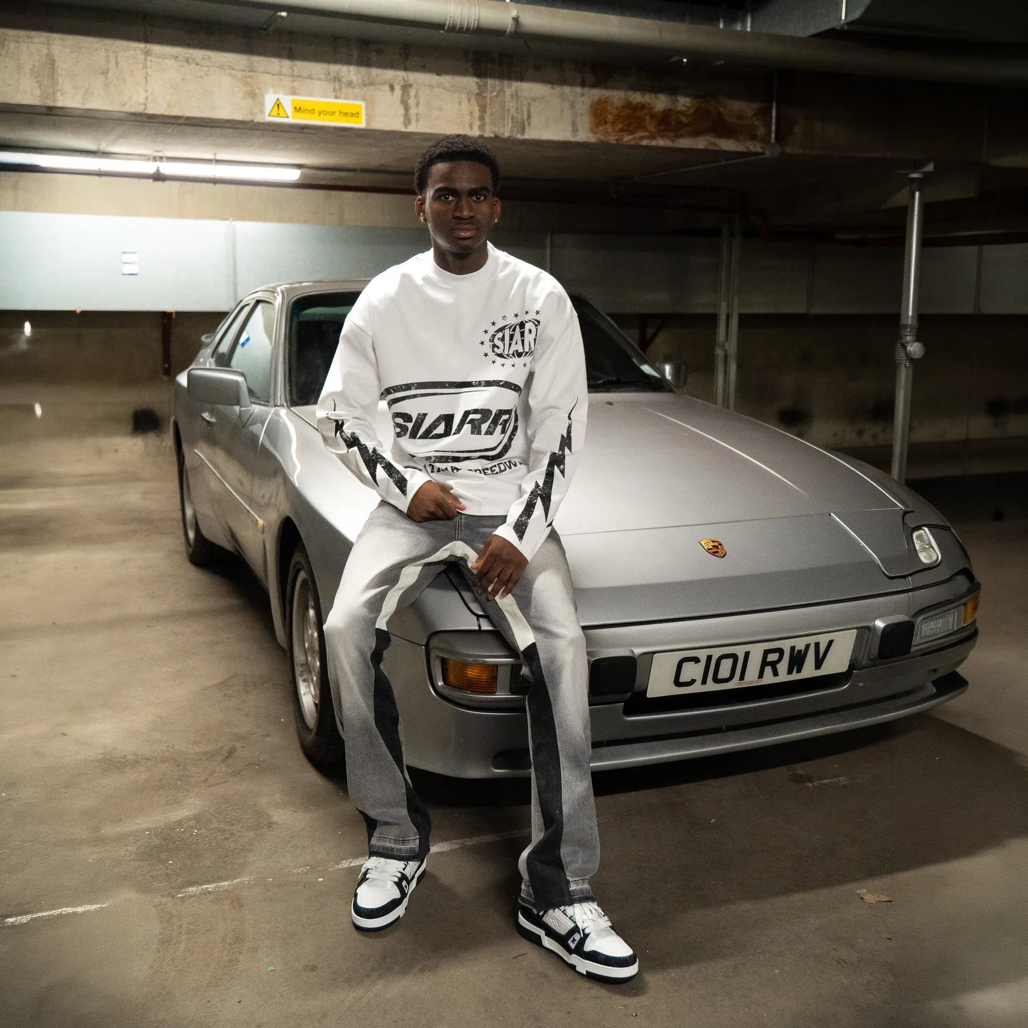 Front View of SIARR Speedway L/S White T-Shirt